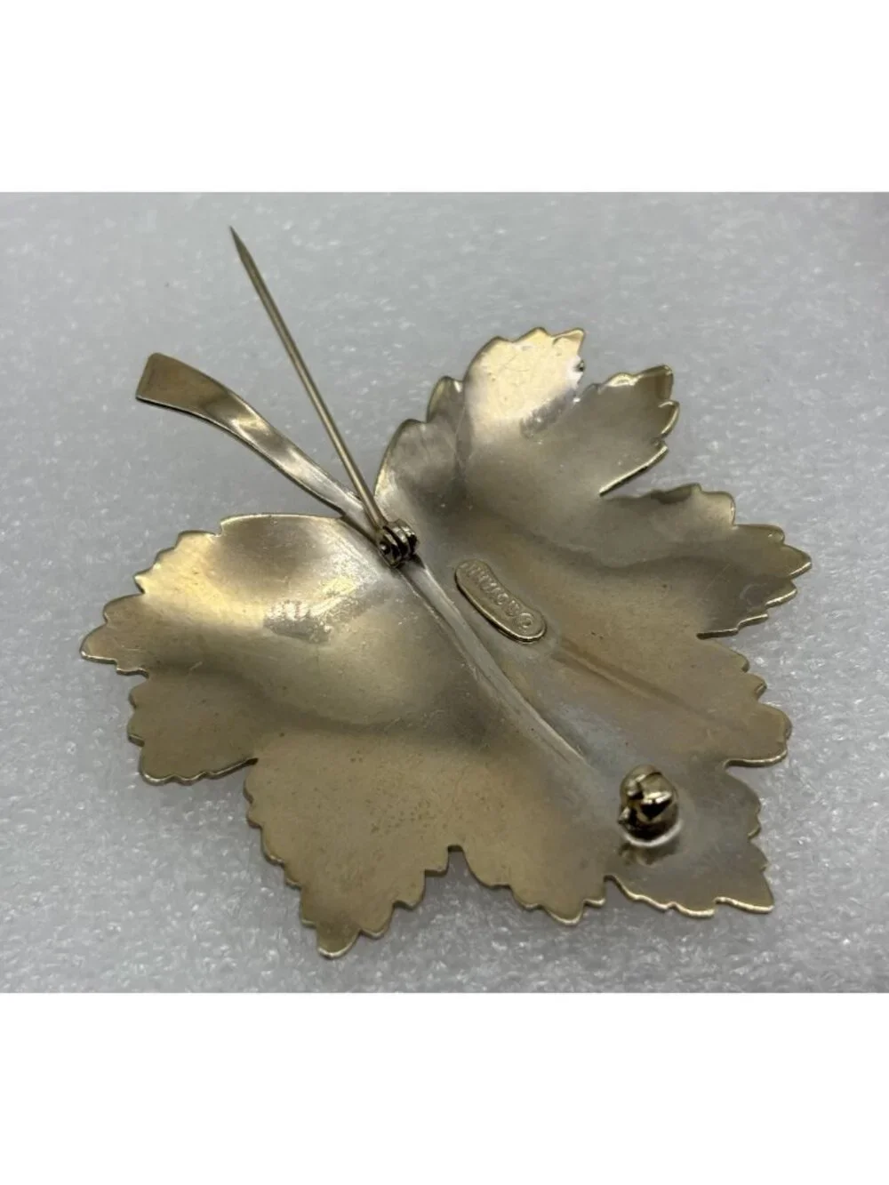 Vintage Giovanni Maple Leaf Brooch Gold Tone Matte Textured 1960s 70s and Signed
